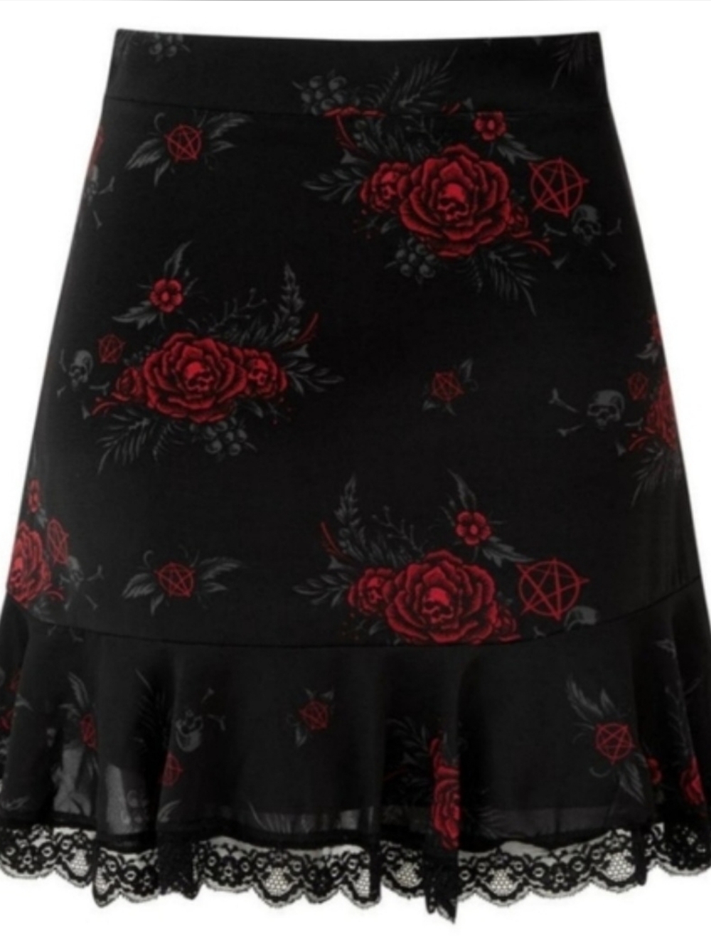 Killstar Sophia Skater Skirt, Roses, Pentagram, Lace, Gothic